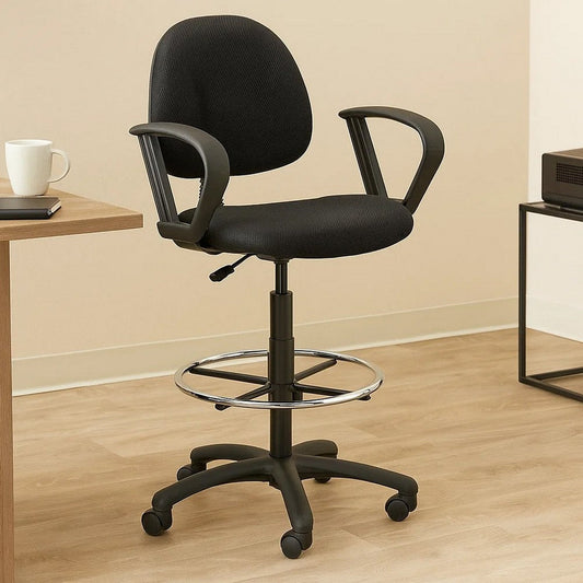 Jea Drafting Stool Chair | Loop Arms | Black Tweed | Round Footring BM340766