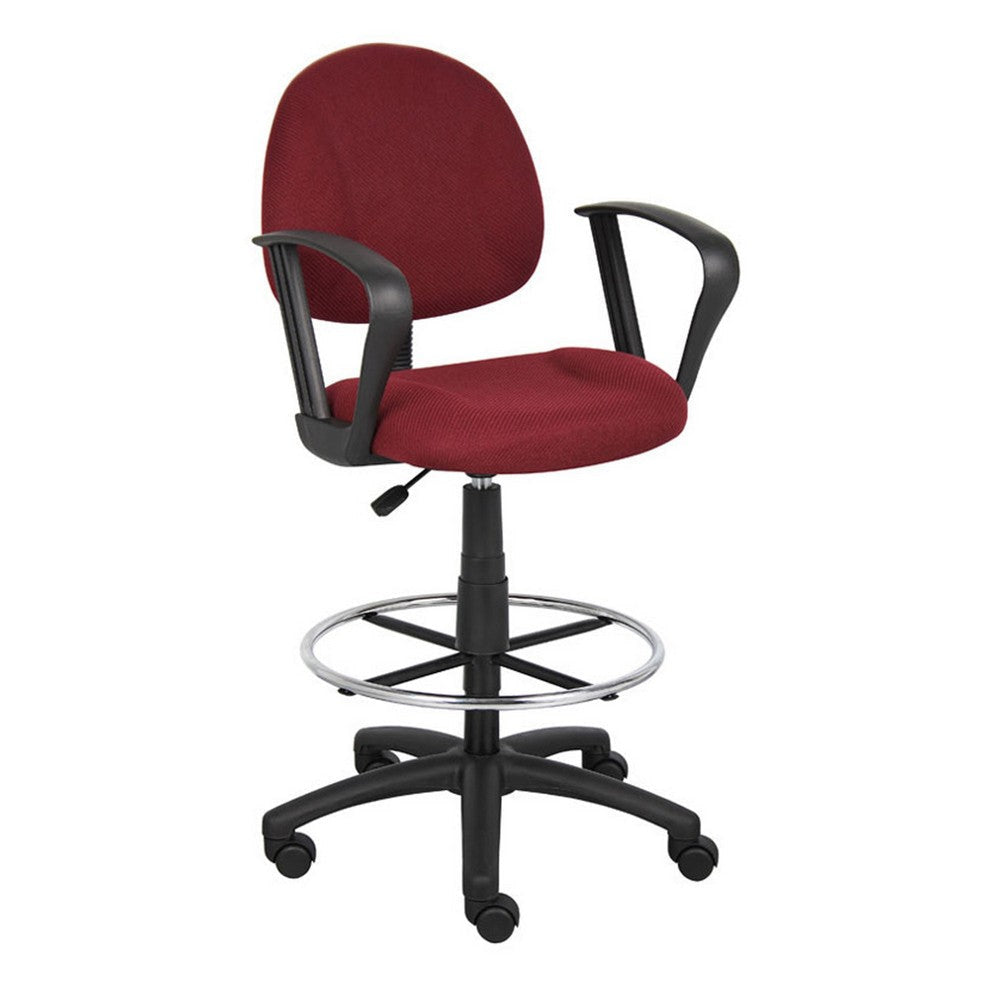 Jea Drafting Stool Chair | Loop Arms | Burgundy Red Tweed | Round Footring BM340767