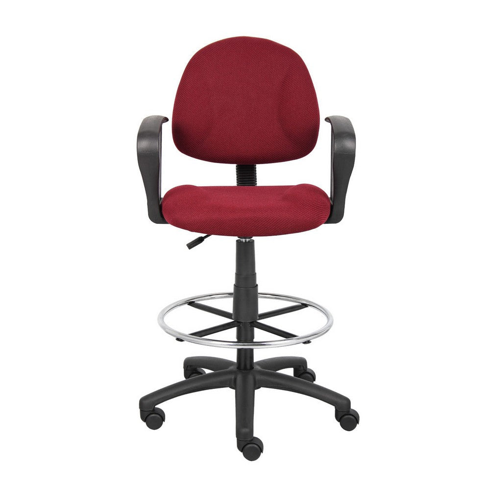Jea Drafting Stool Chair | Loop Arms | Burgundy Red Tweed | Round Footring BM340767