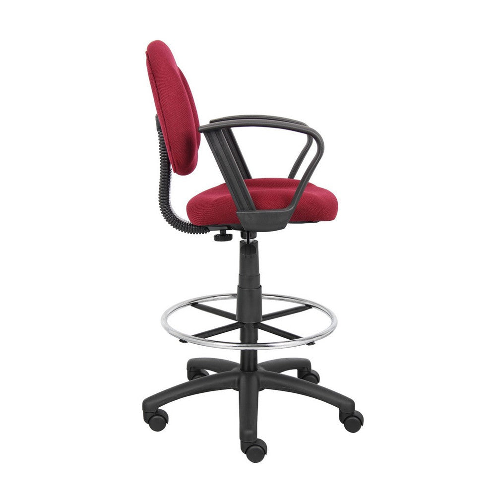 Jea Drafting Stool Chair | Loop Arms | Burgundy Red Tweed | Round Footring BM340767
