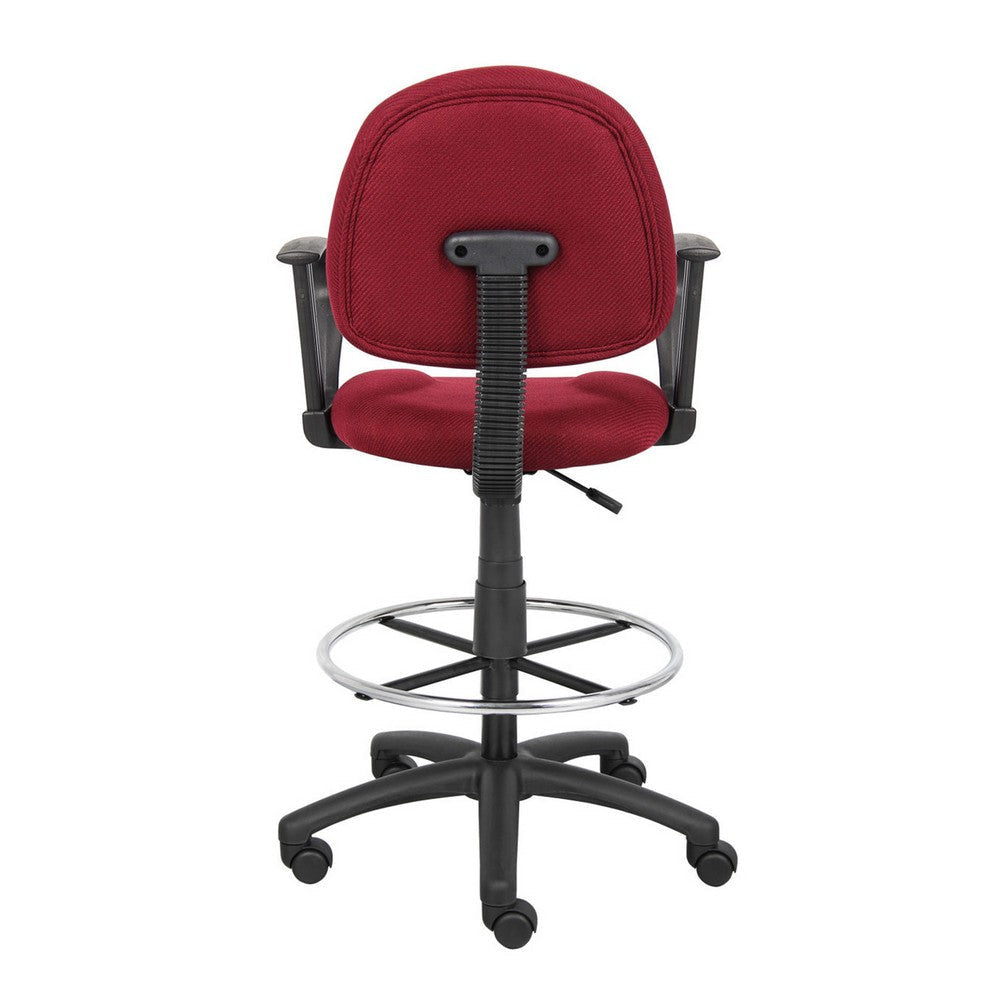 Jea Drafting Stool Chair | Loop Arms | Burgundy Red Tweed | Round Footring BM340767