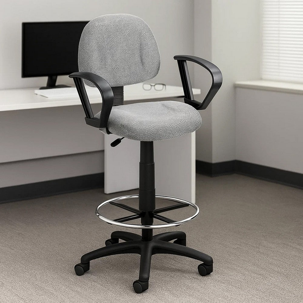 Jea Drafting Stool Chair | Loop Arms | Gray Tweed | Round Footring