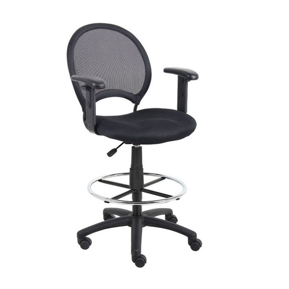 Rea Drafting Stool Chair | Adjustable Arms | Black Mesh | Chrome Footring BM340769