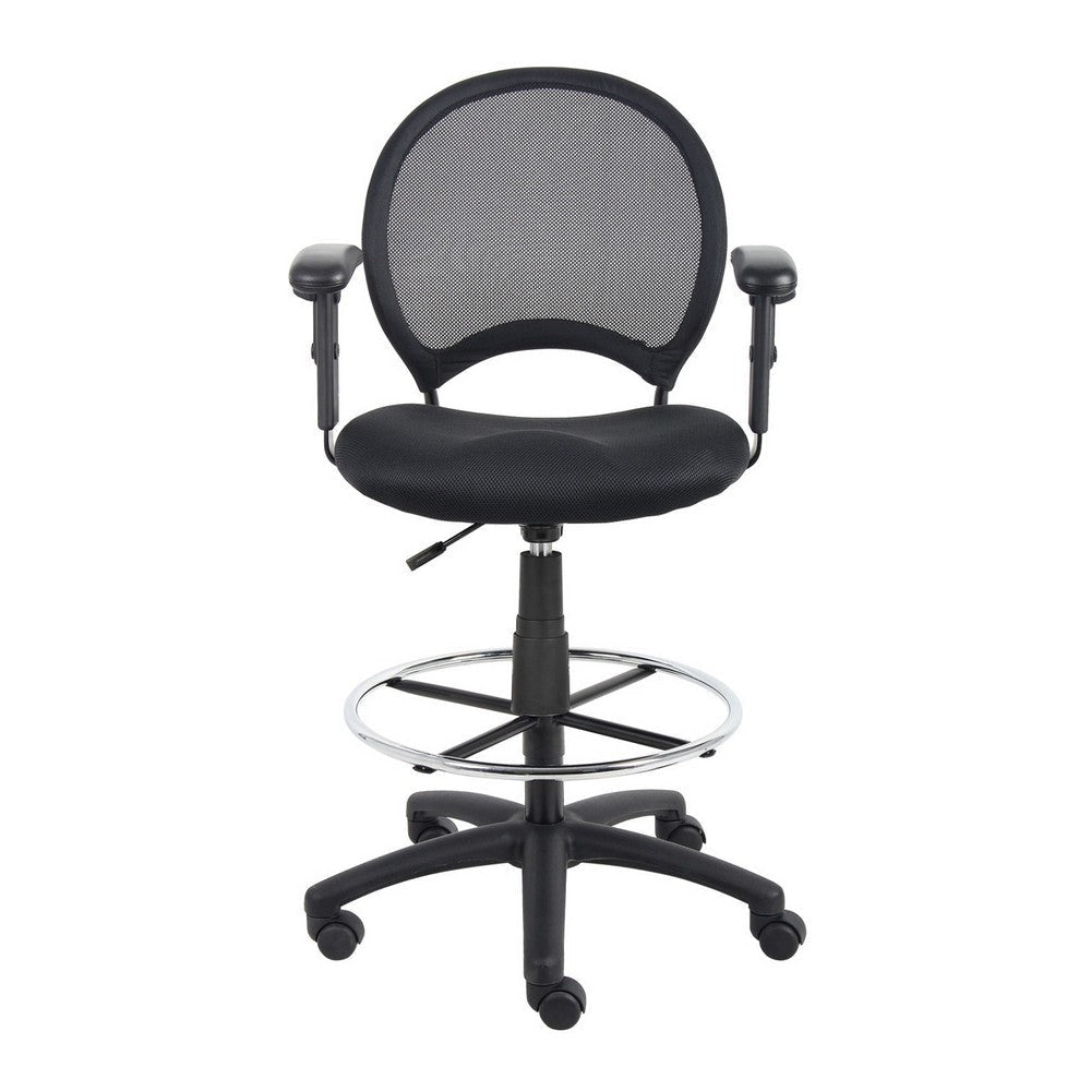 Rea Drafting Stool Chair | Adjustable Arms | Black Mesh | Chrome Footring BM340769