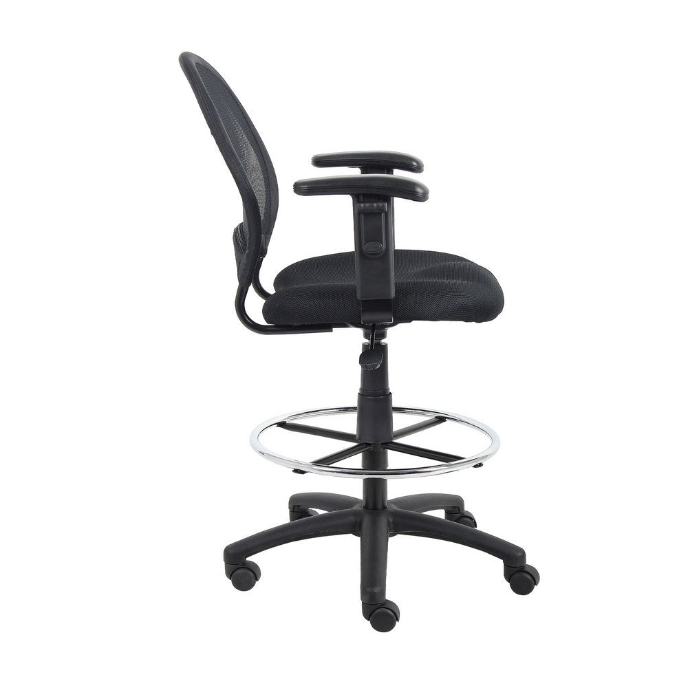 Rea Drafting Stool Chair | Adjustable Arms | Black Mesh | Chrome Footring BM340769