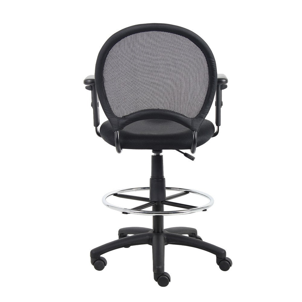 Rea Drafting Stool Chair | Adjustable Arms | Black Mesh | Chrome Footring BM340769