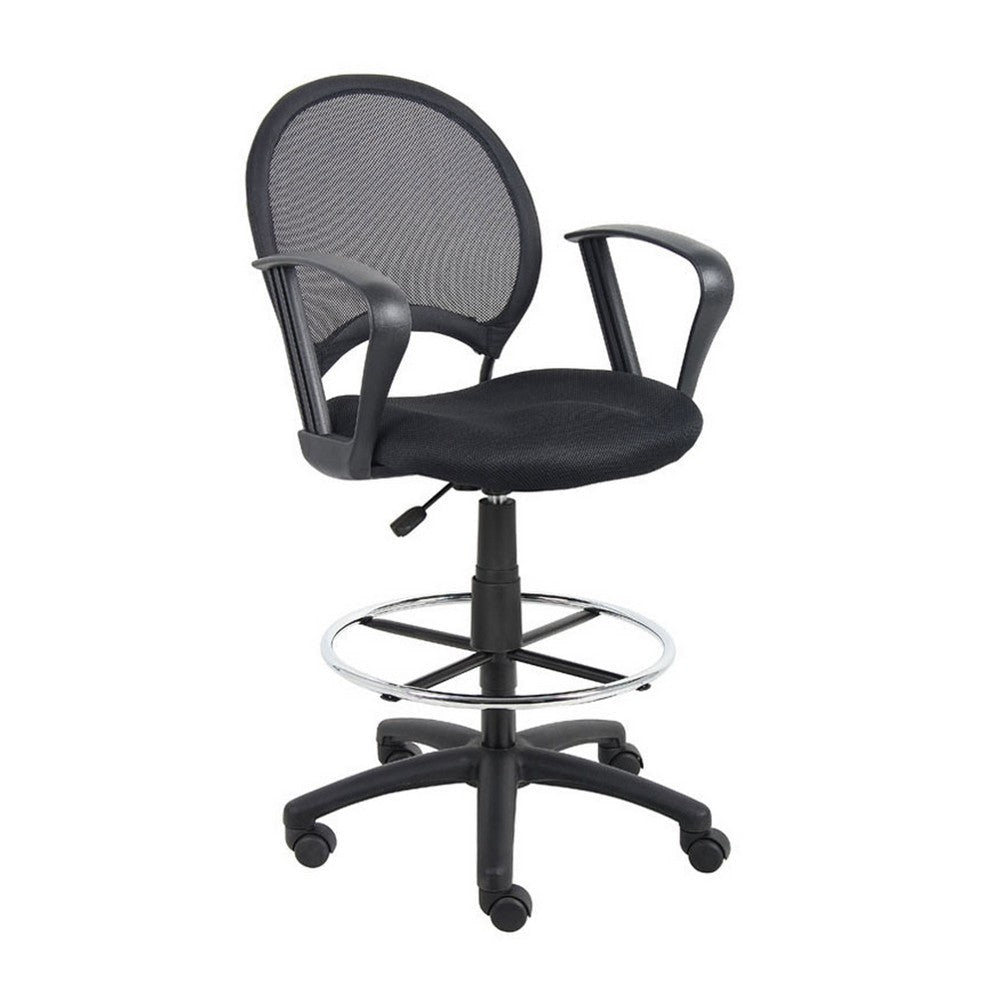 Rea Drafting Stool Chair | Loop Arms | Black Mesh | Chrome Footring BM340770