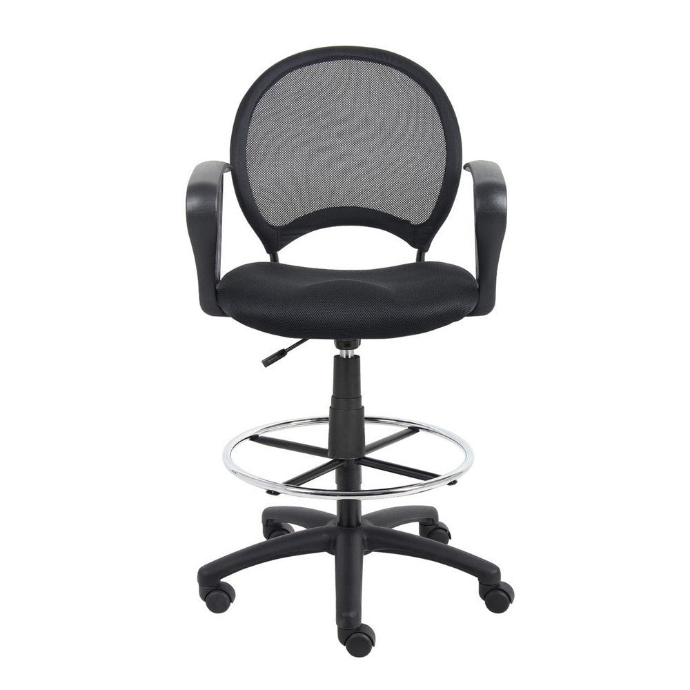 Rea Drafting Stool Chair | Loop Arms | Black Mesh | Chrome Footring BM340770