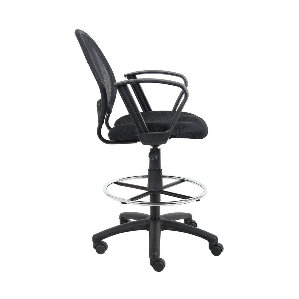 Rea Drafting Stool Chair | Loop Arms | Black Mesh | Chrome Footring BM340770
