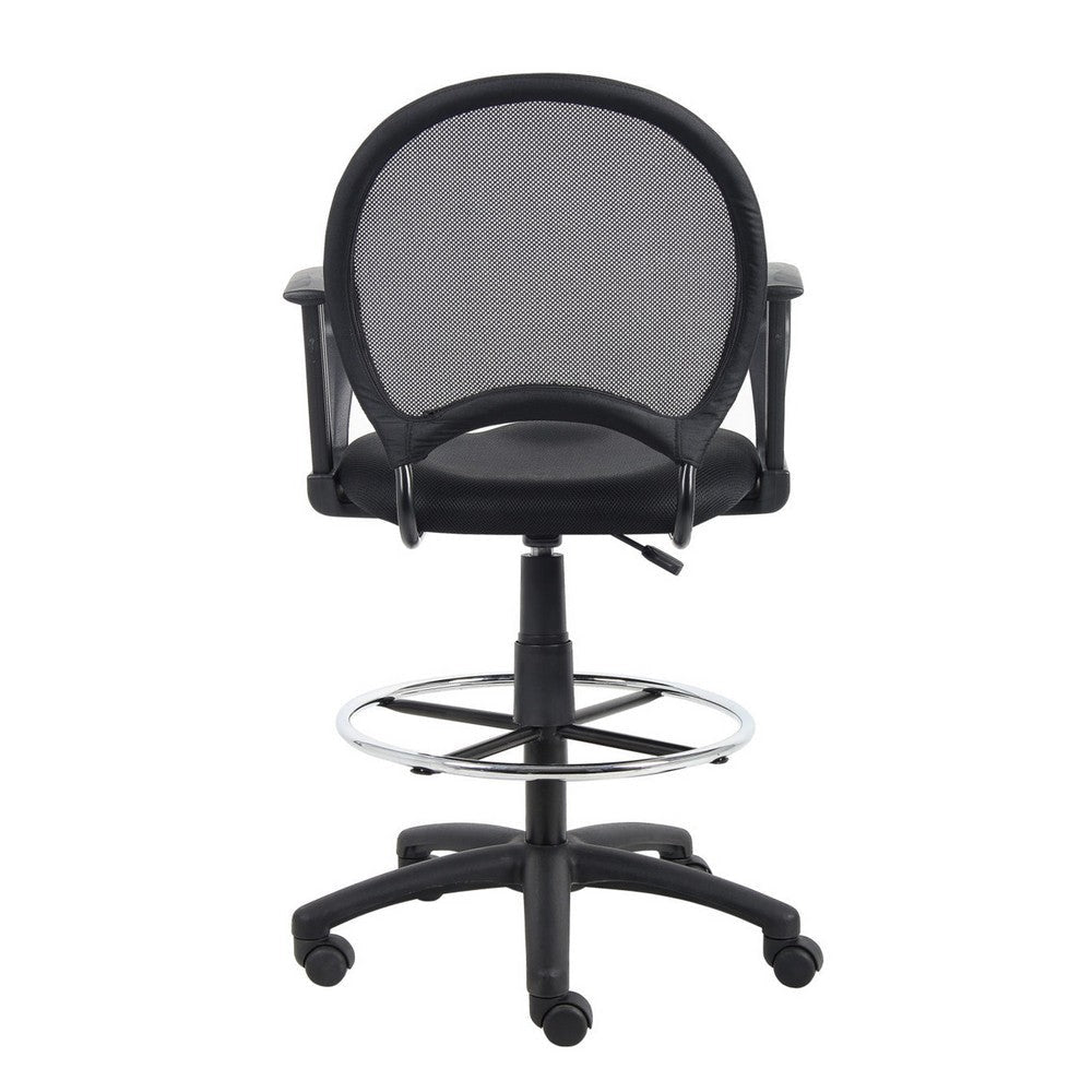 Rea Drafting Stool Chair | Loop Arms | Black Mesh | Chrome Footring BM340770