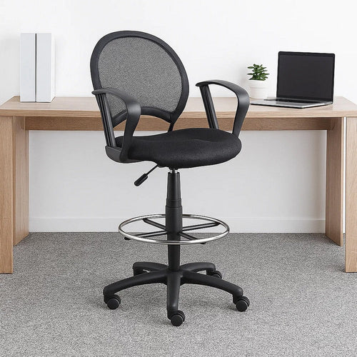 Rea Drafting Stool Chair | Loop Arms | Black Mesh | Chrome Footring BM340770