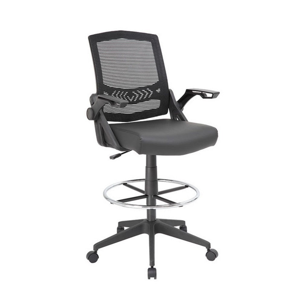 Drafting Stool Chair | Flip-Up Arms | Black Linear Mesh | Chrome Footring BM340771