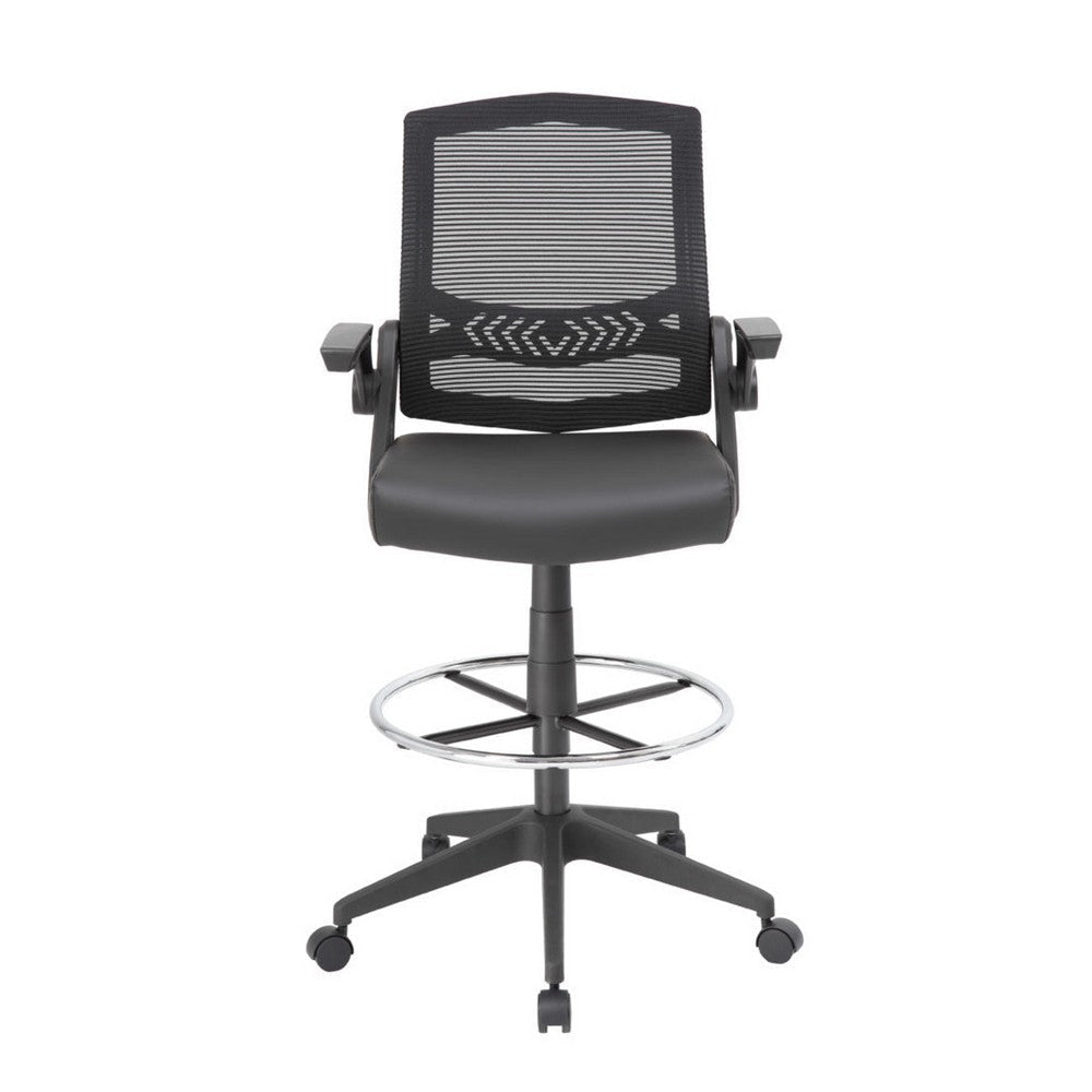 Drafting Stool Chair | Flip-Up Arms | Black Linear Mesh | Chrome Footring BM340771