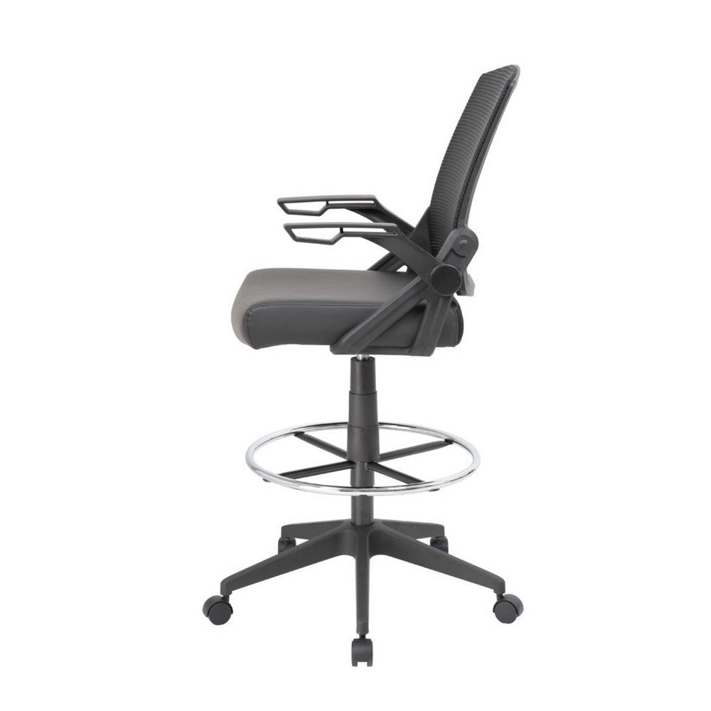 Drafting Stool Chair | Flip-Up Arms | Black Linear Mesh | Chrome Footring BM340771