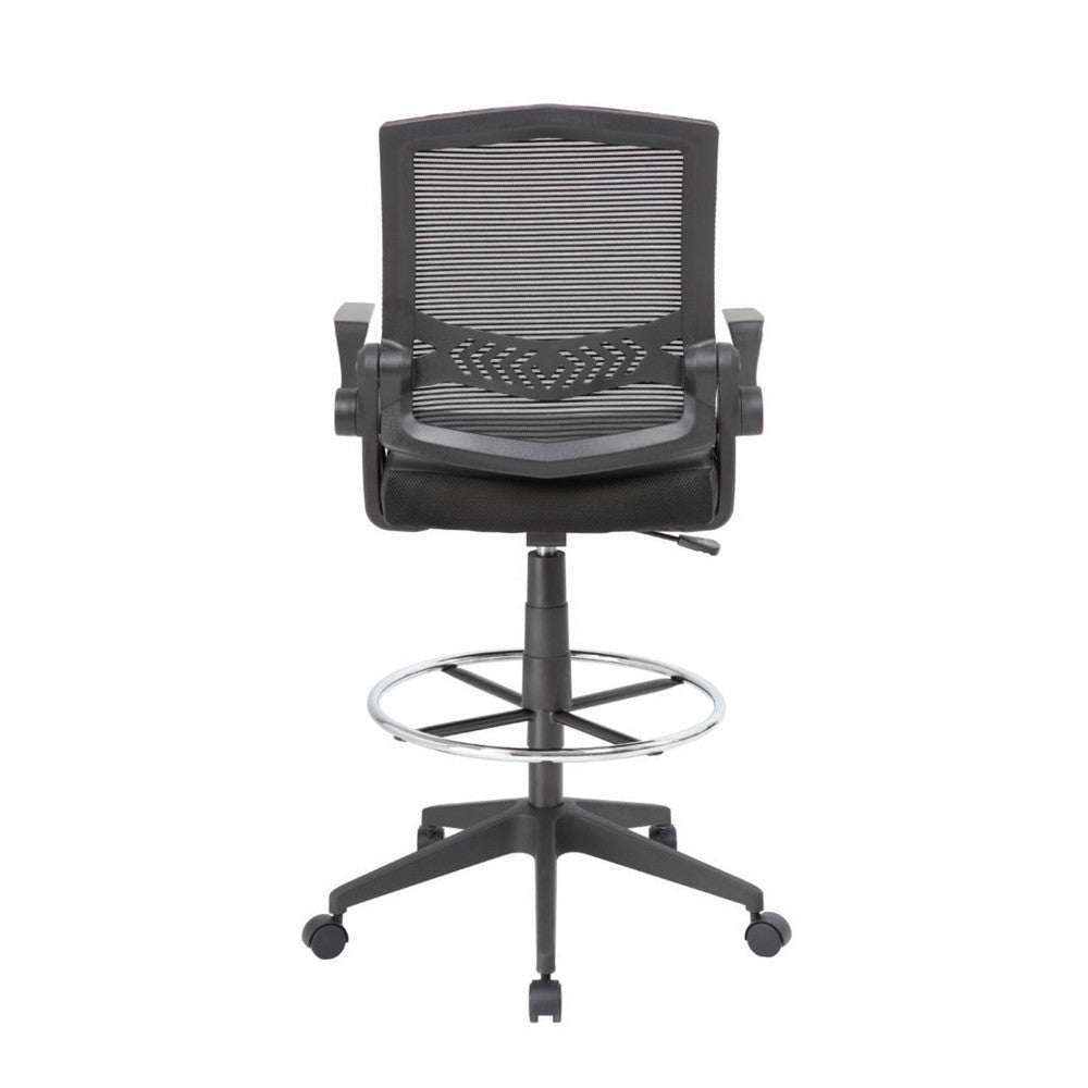 Drafting Stool Chair | Flip-Up Arms | Black Linear Mesh | Chrome Footring BM340771