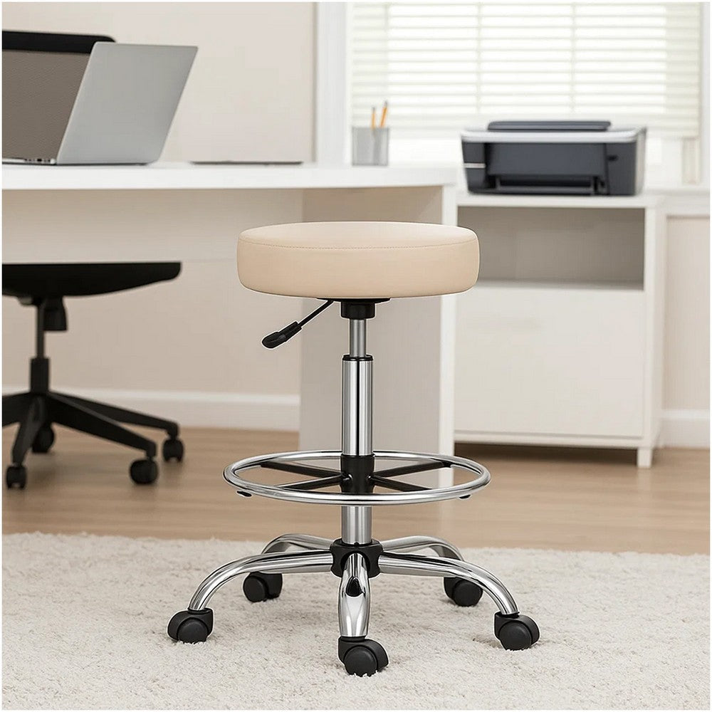 Fea Medical Drafting Stool | Round Beige Vinyl | Chrome Footring BM340772