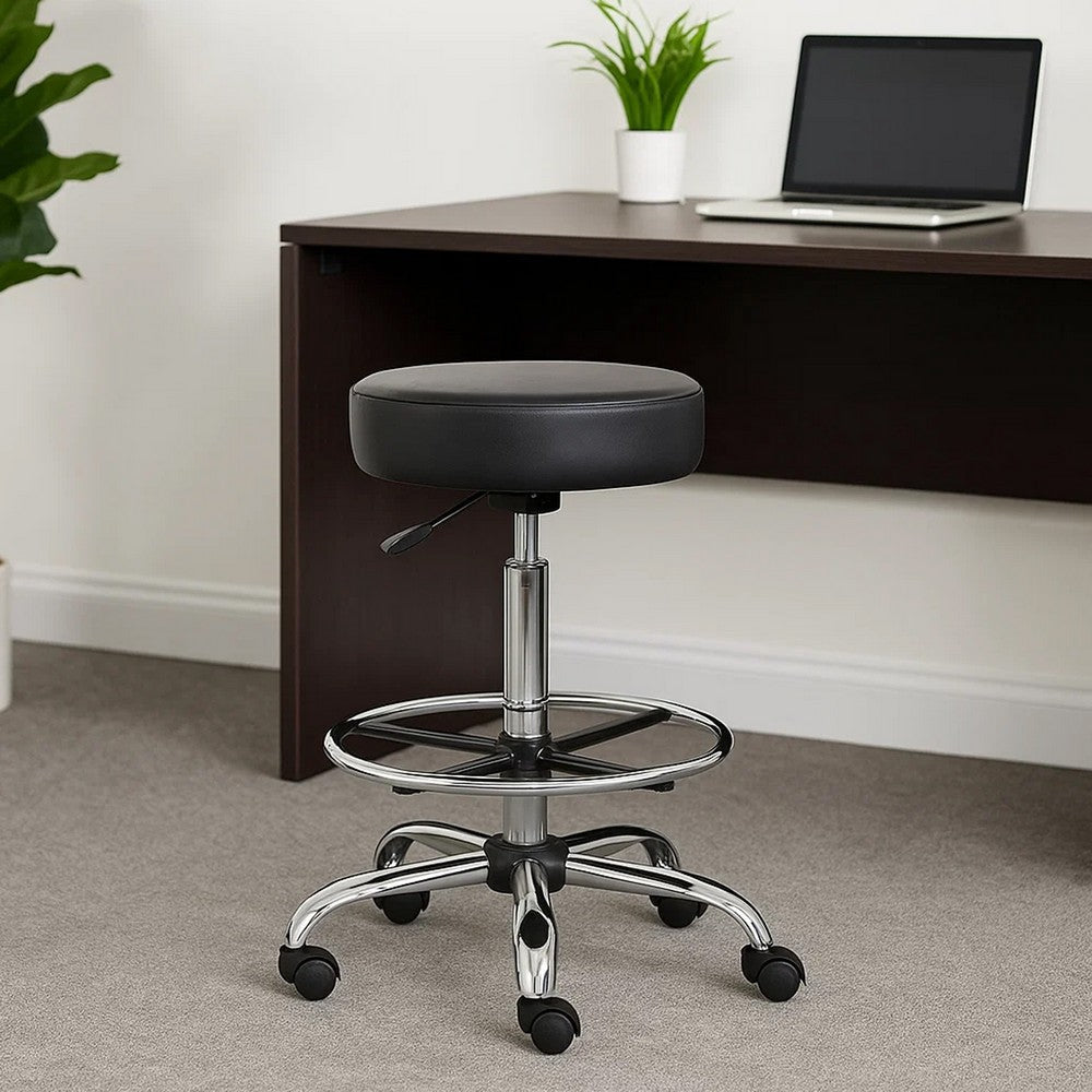 Fea Medical Drafting Stool | Round Black Vinyl | Chrome Footring BM340773