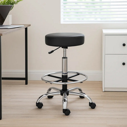 Fea Medical Drafting Stool | Round Black Vinyl | Chrome Footring BM340773