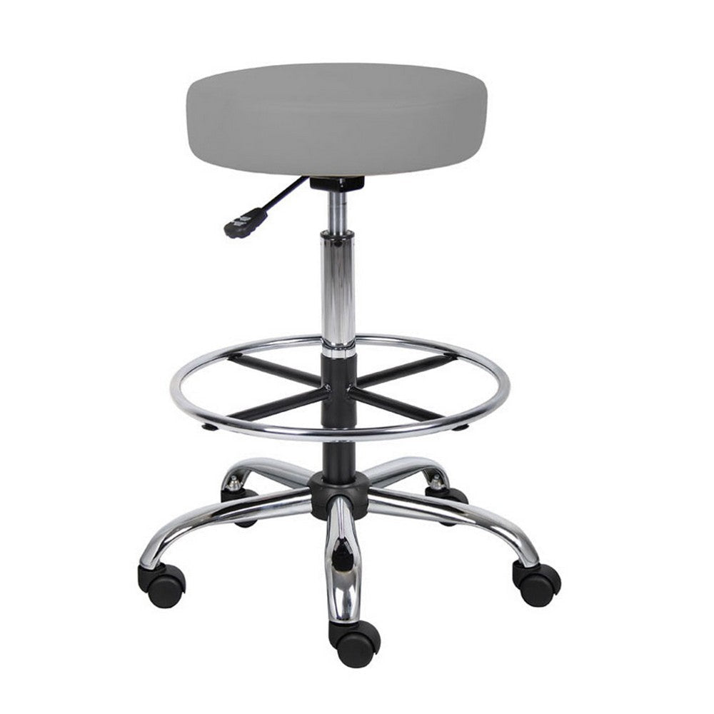 Fea Medical Drafting Stool | Round Gray Vinyl | Chrome Footring BM340774