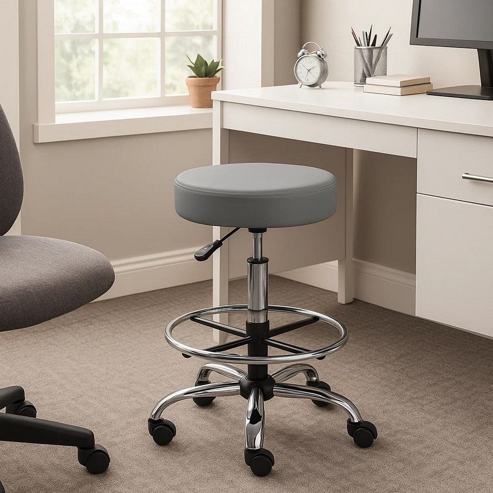 Fea Medical Drafting Stool | Round Gray Vinyl | Chrome Footring BM340774