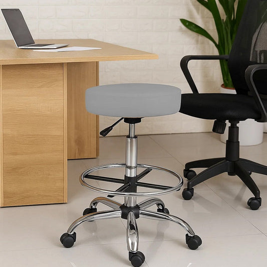 Fea Medical Drafting Stool | Round Gray Vinyl | Chrome Footring BM340774