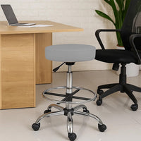 Fea Medical Drafting Stool | Round Gray Vinyl | Chrome Footring