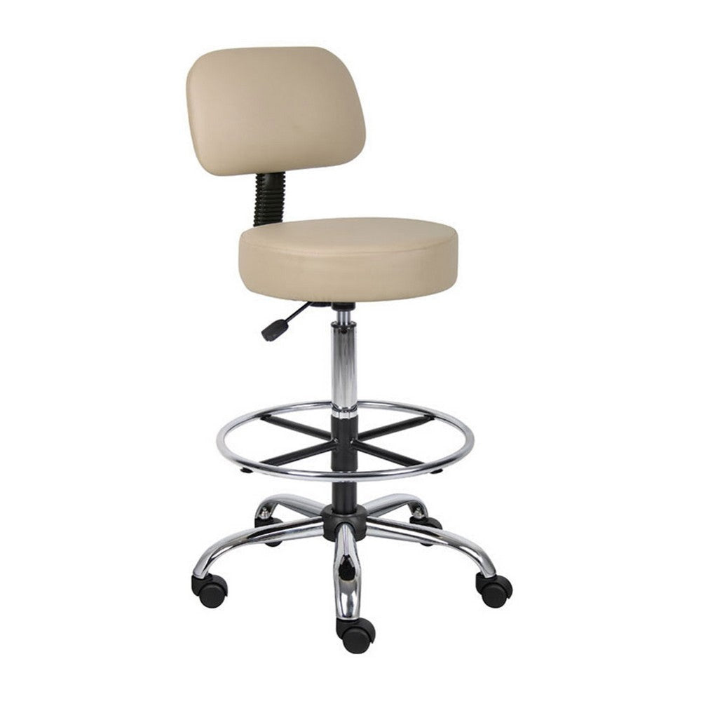 Fea Medical Drafting Stool | Beige Vinyl | Low Back & Padded Seat | Chrome BM340775