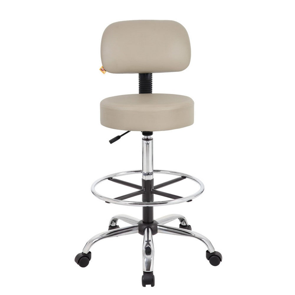 Fea Medical Drafting Stool | Beige Vinyl | Low Back & Padded Seat | Chrome BM340775