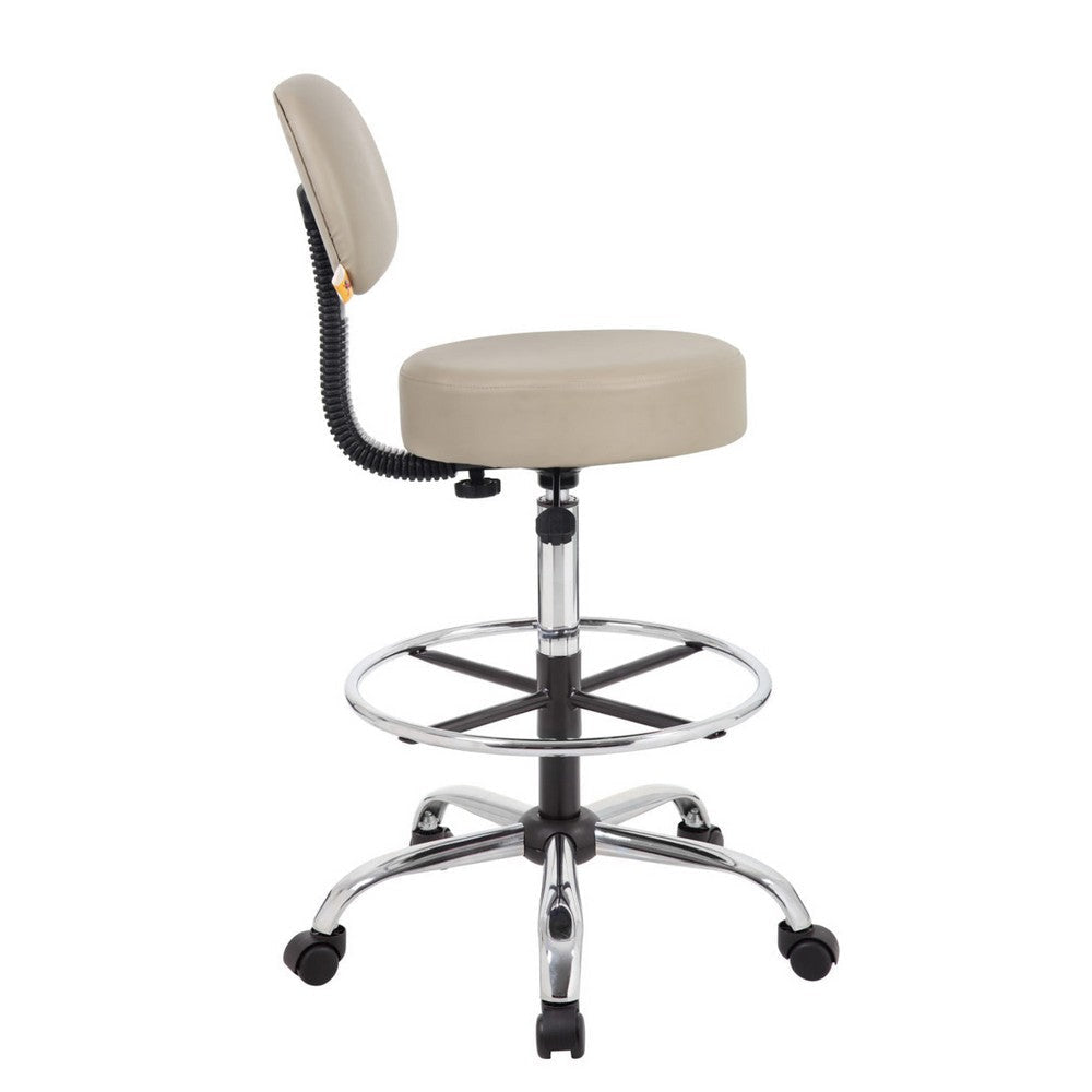 Fea Medical Drafting Stool | Beige Vinyl | Low Back & Padded Seat | Chrome BM340775