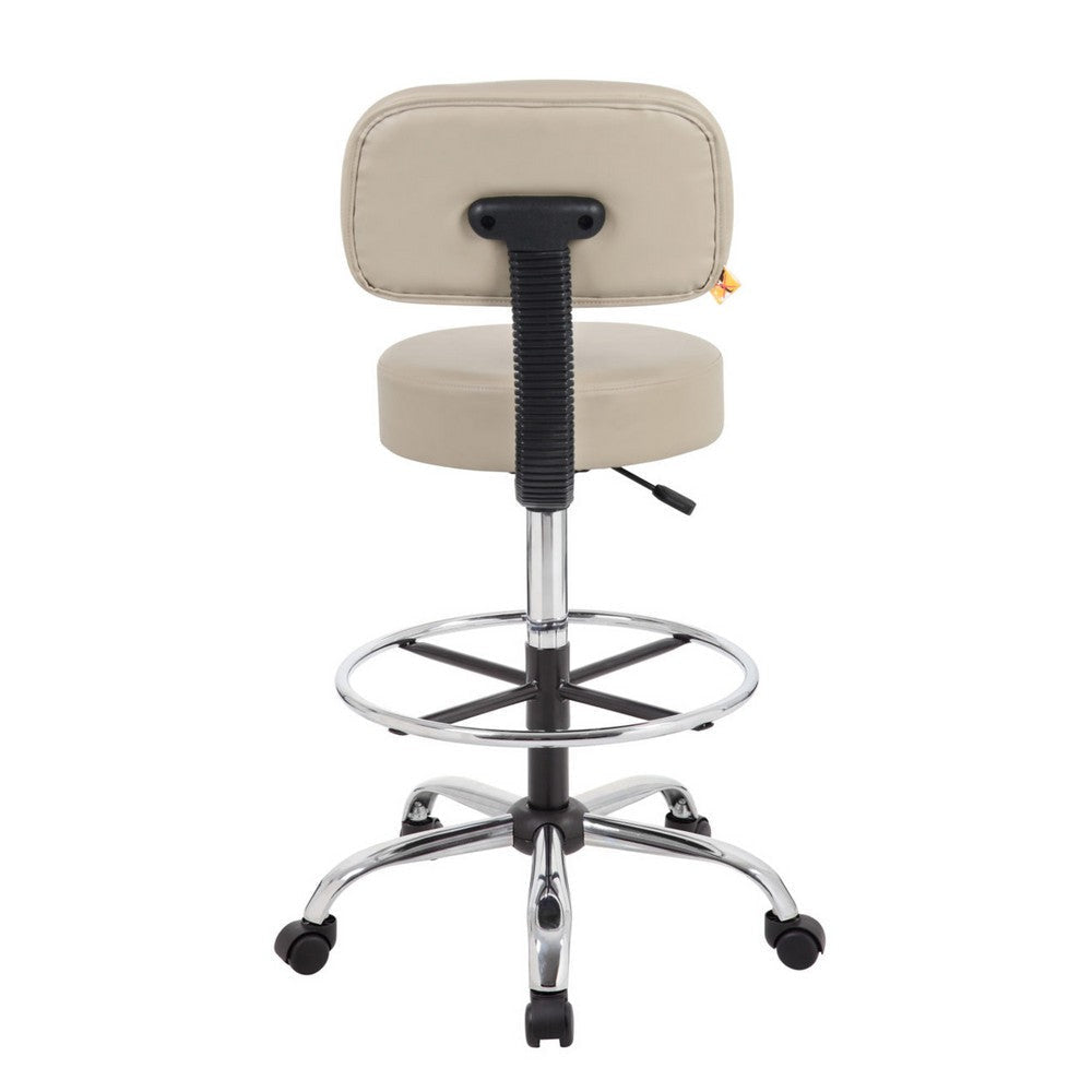 Fea Medical Drafting Stool | Beige Vinyl | Low Back & Padded Seat | Chrome BM340775