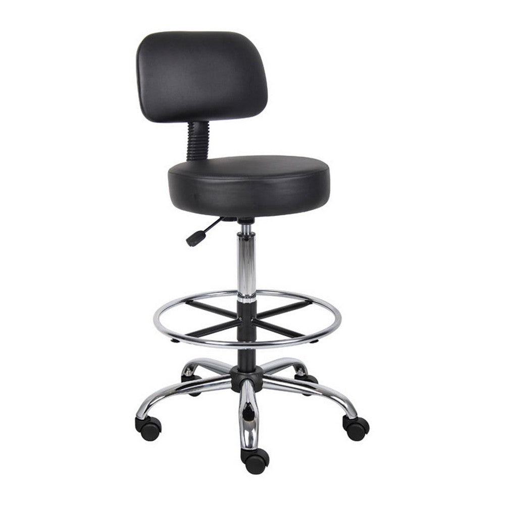 Fea Medical Drafting Stool | Black Vinyl | Low Back & Padded Seat | Chrome BM340776
