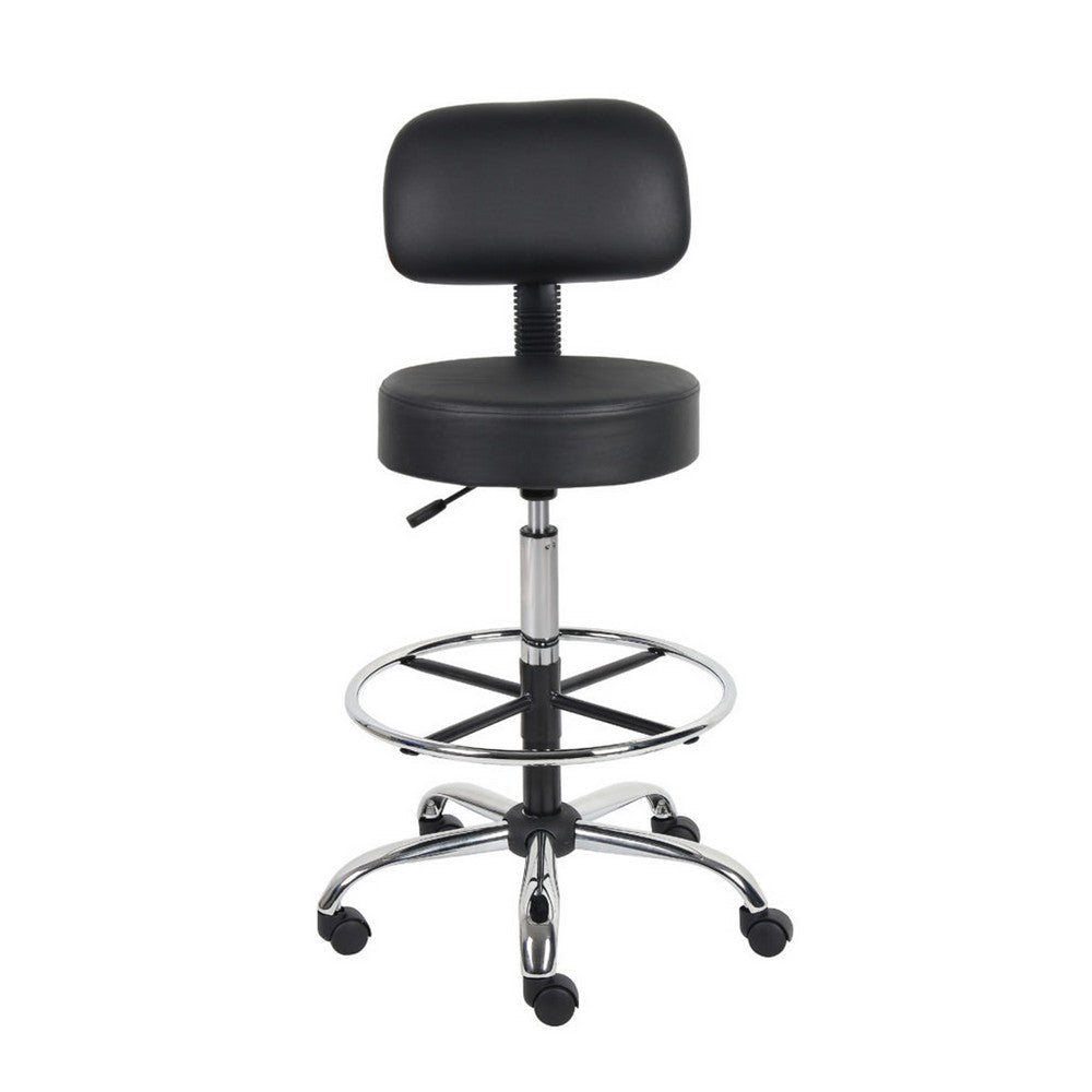 Fea Medical Drafting Stool | Black Vinyl | Low Back & Padded Seat | Chrome BM340776