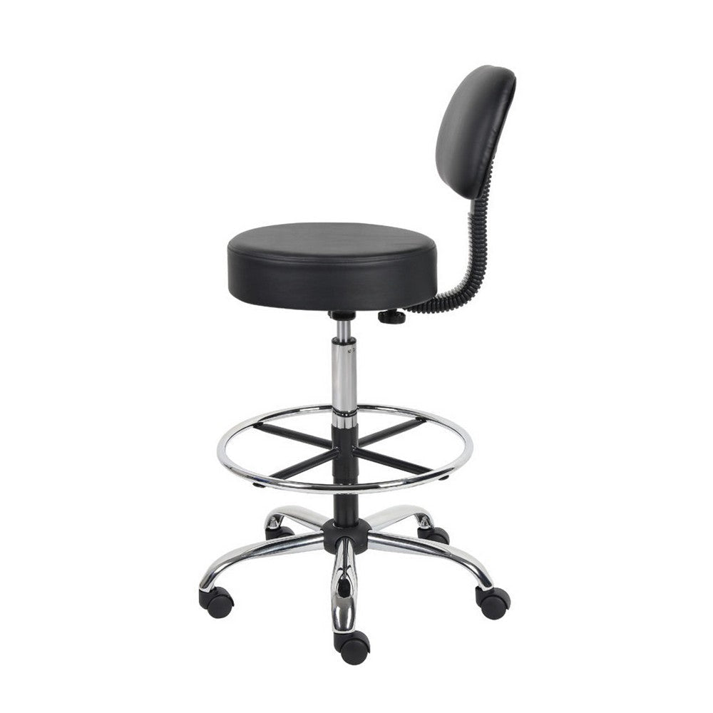 Fea Medical Drafting Stool | Black Vinyl | Low Back & Padded Seat | Chrome BM340776