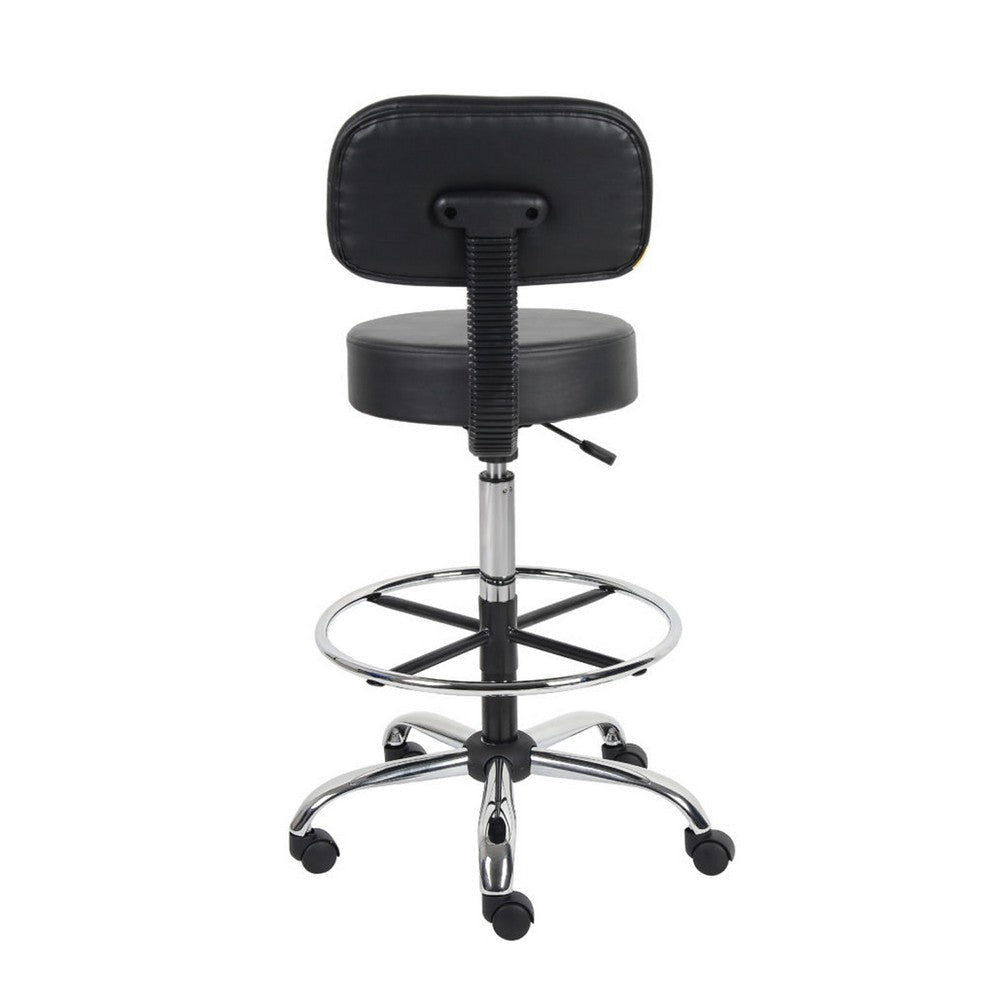 Fea Medical Drafting Stool | Black Vinyl | Low Back & Padded Seat | Chrome BM340776