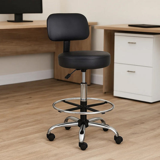 Fea Medical Drafting Stool | Black Vinyl | Low Back & Padded Seat | Chrome BM340776