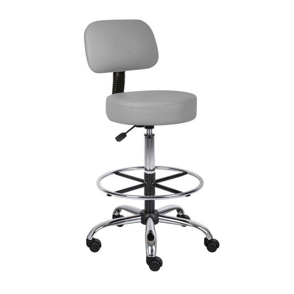 Fea Medical Drafting Stool | Gray Vinyl | Low Back & Padded Seat | Chrome BM340777