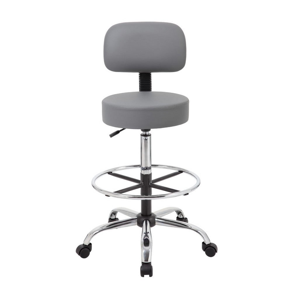 Fea Medical Drafting Stool | Gray Vinyl | Low Back & Padded Seat | Chrome BM340777