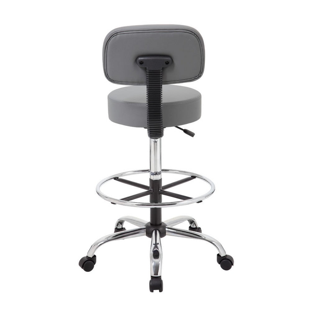 Fea Medical Drafting Stool | Gray Vinyl | Low Back & Padded Seat | Chrome BM340777