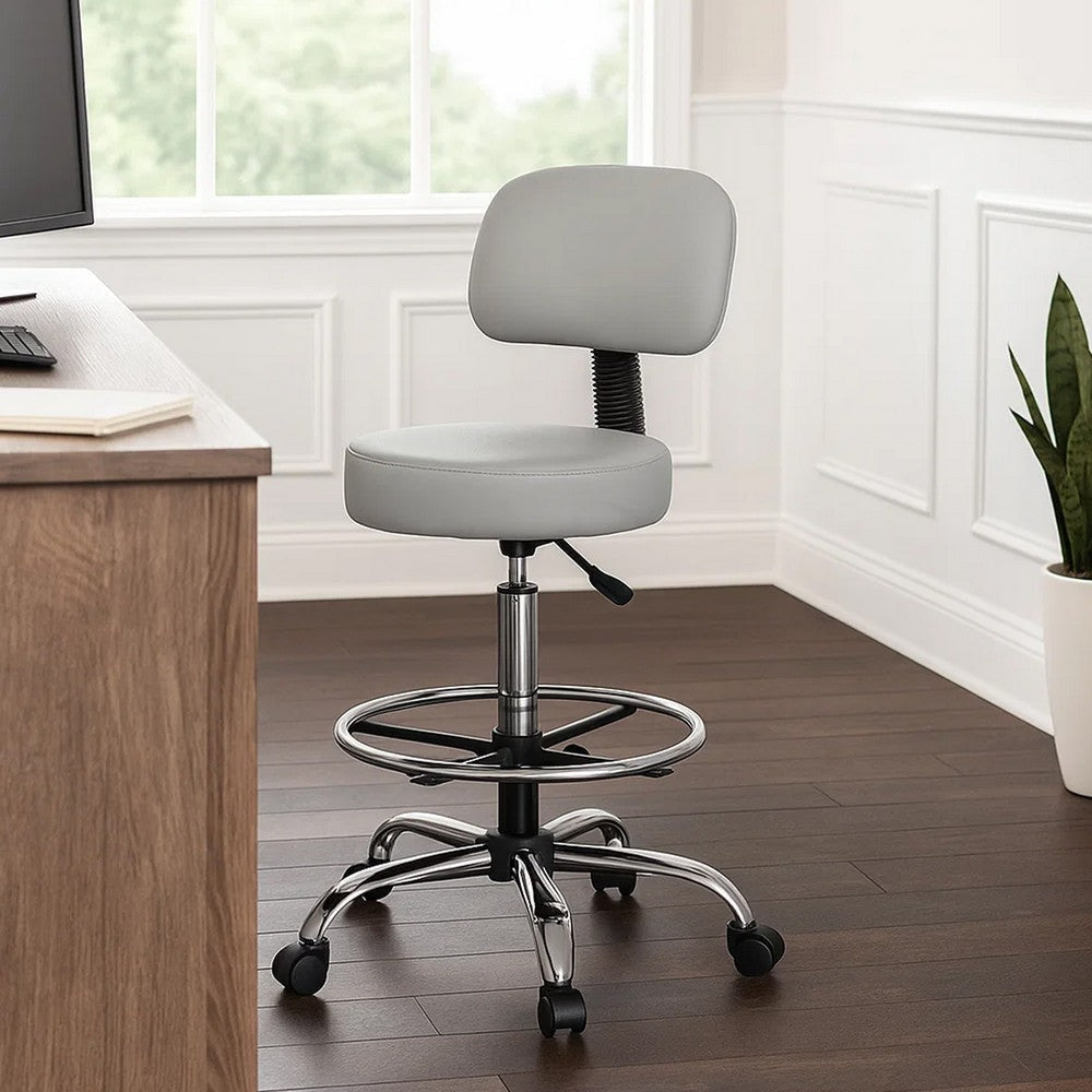 Fea Medical Drafting Stool | Gray Vinyl | Low Back & Padded Seat | Chrome BM340777