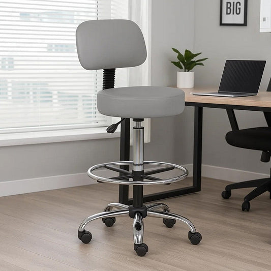 Fea Medical Drafting Stool | Gray Vinyl | Low Back & Padded Seat | Chrome BM340777