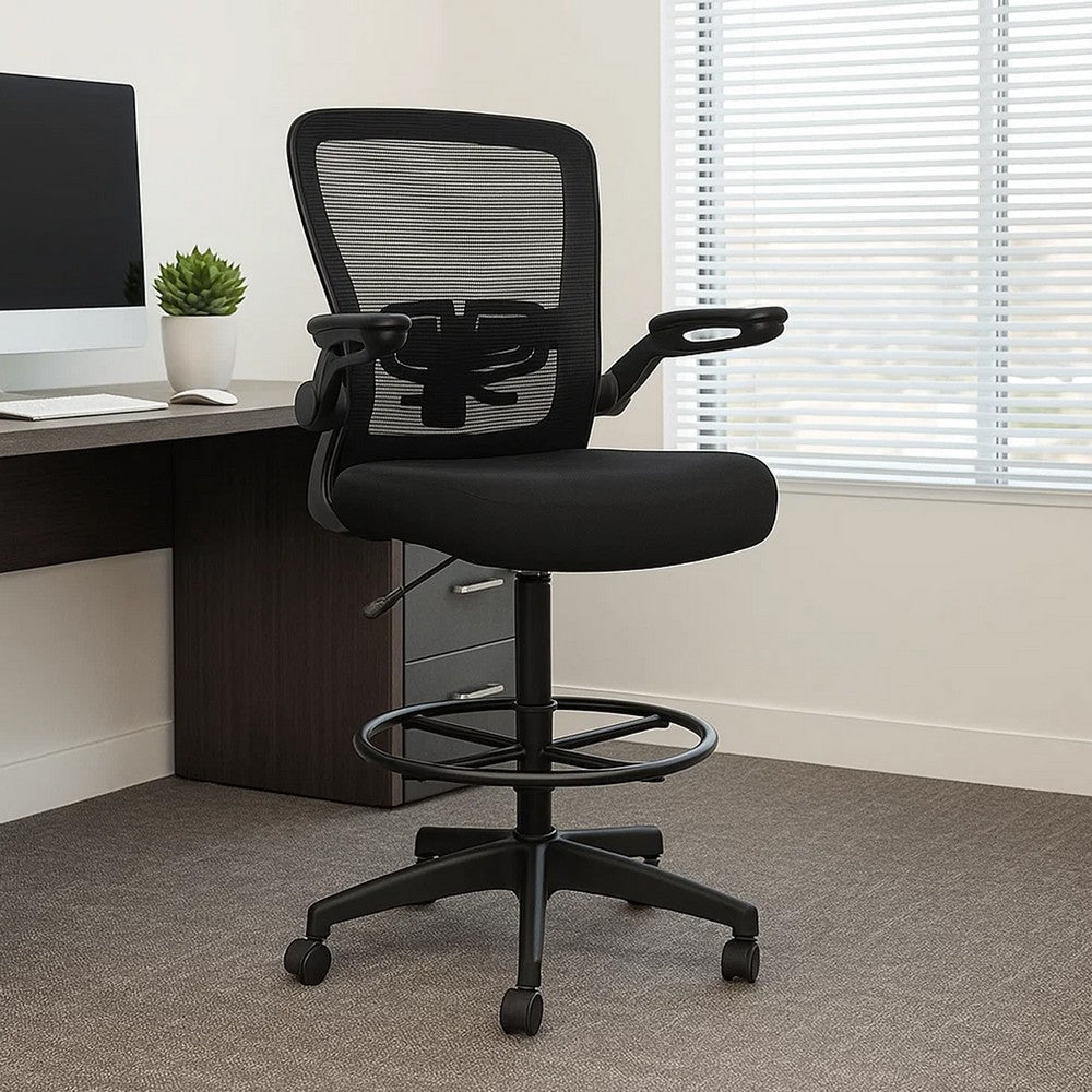 Dea Drafting Stool Chair | Flip-Up Arms | Black Mesh | Chrome Footring BM340779