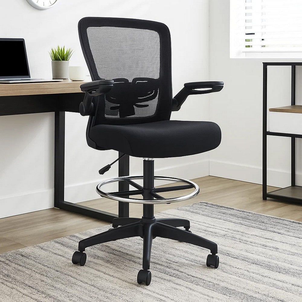 Dea Drafting Stool Chair | Flip-Up Arms | Black Mesh | Chrome Footring
