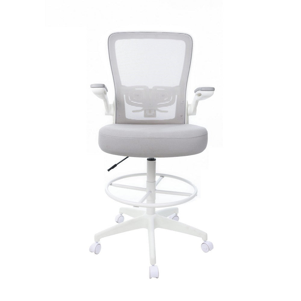Dea Drafting Stool Chair | Flip-Up Arms | Gray Mesh | Chrome Footring BM340780