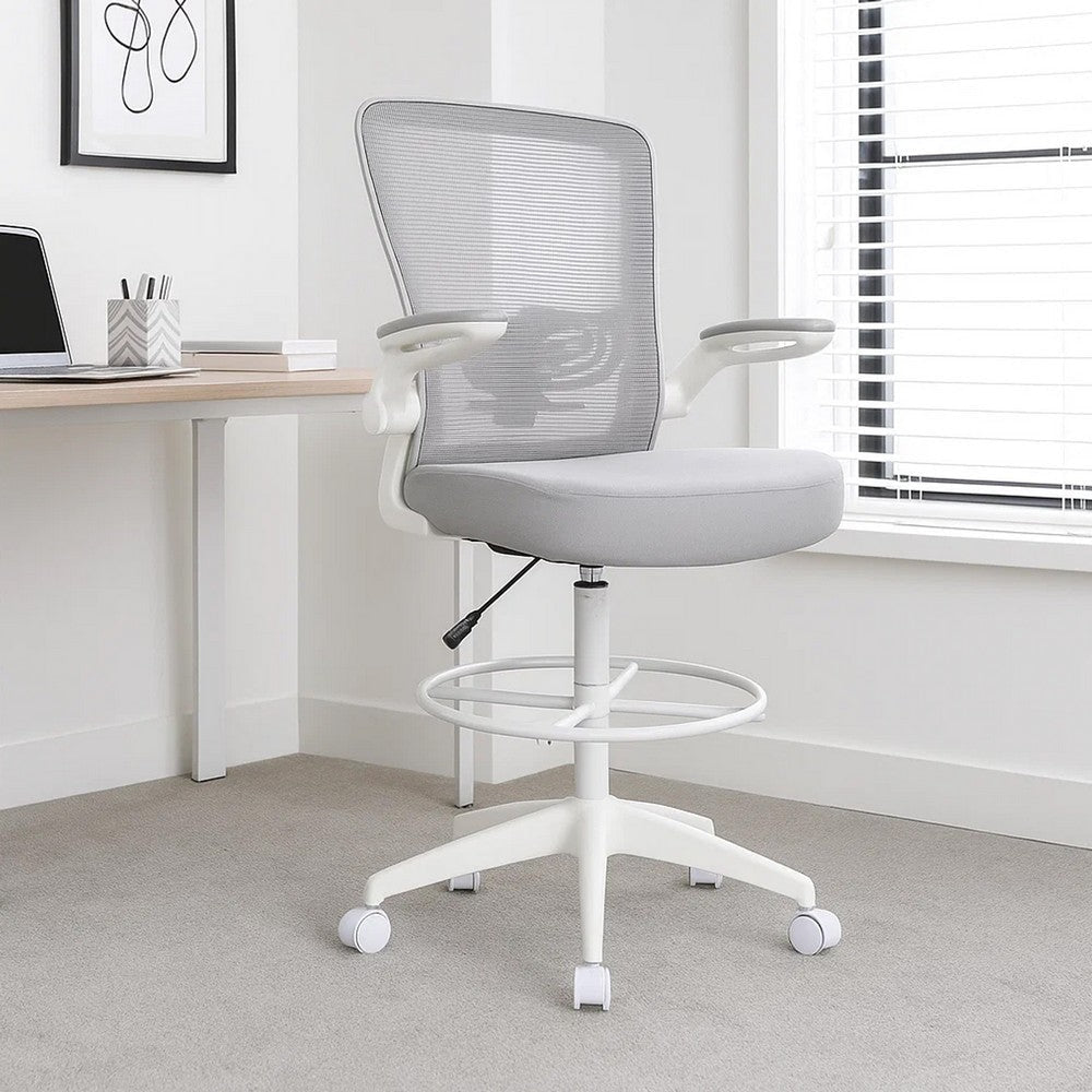 Dea Drafting Stool Chair | Flip-Up Arms | Gray Mesh | Chrome Footring BM340780