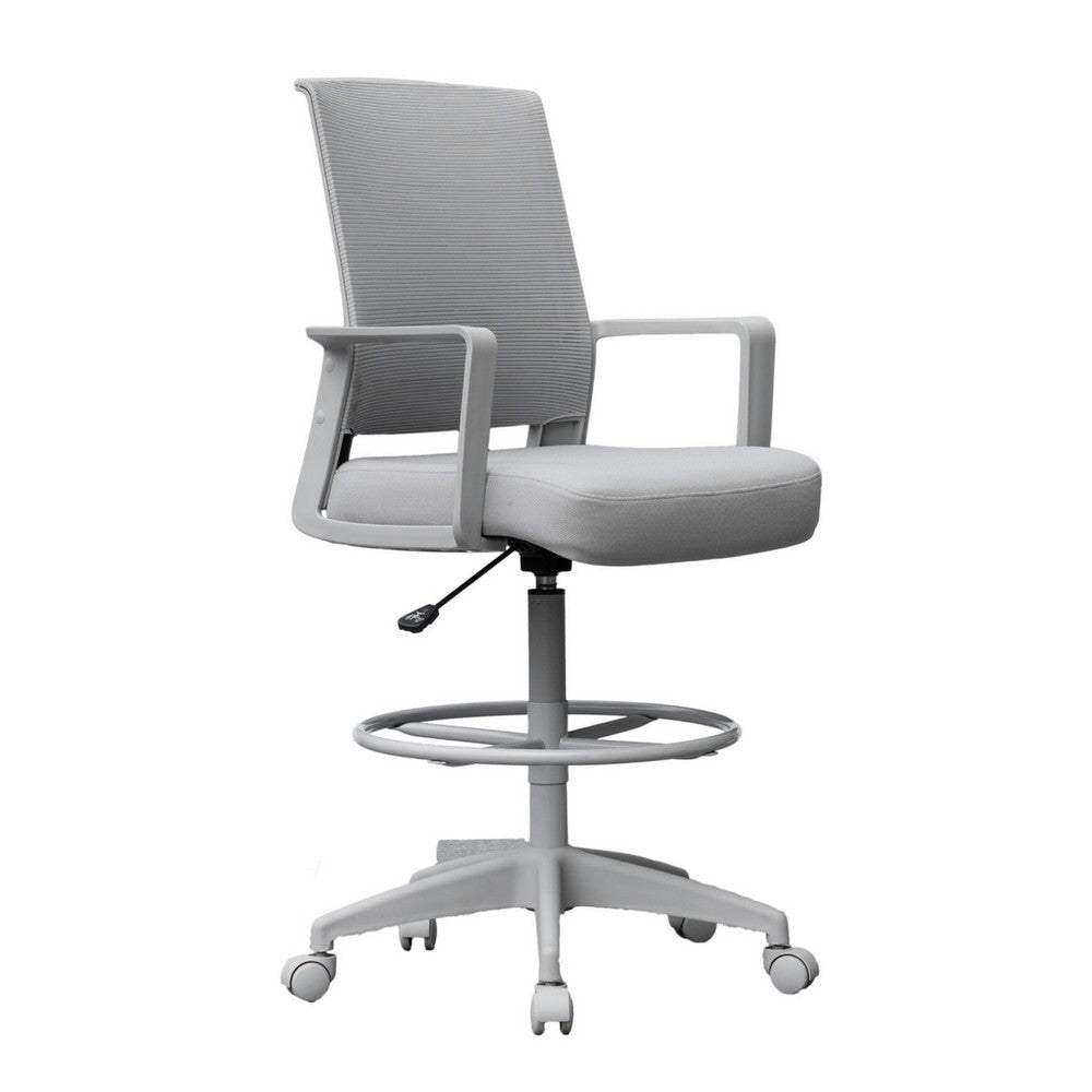 Swivel Drafting Stool | Fixed Arms | Gray Mesh Back | Chrome Footring BM340782