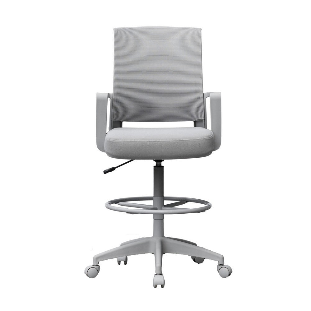 Swivel Drafting Stool | Fixed Arms | Gray Mesh Back | Chrome Footring BM340782