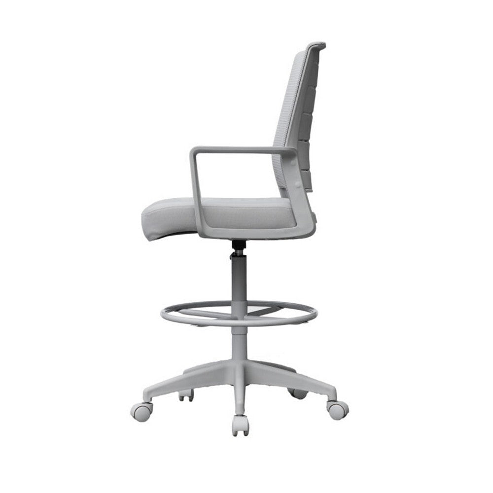 Swivel Drafting Stool | Fixed Arms | Gray Mesh Back | Chrome Footring BM340782