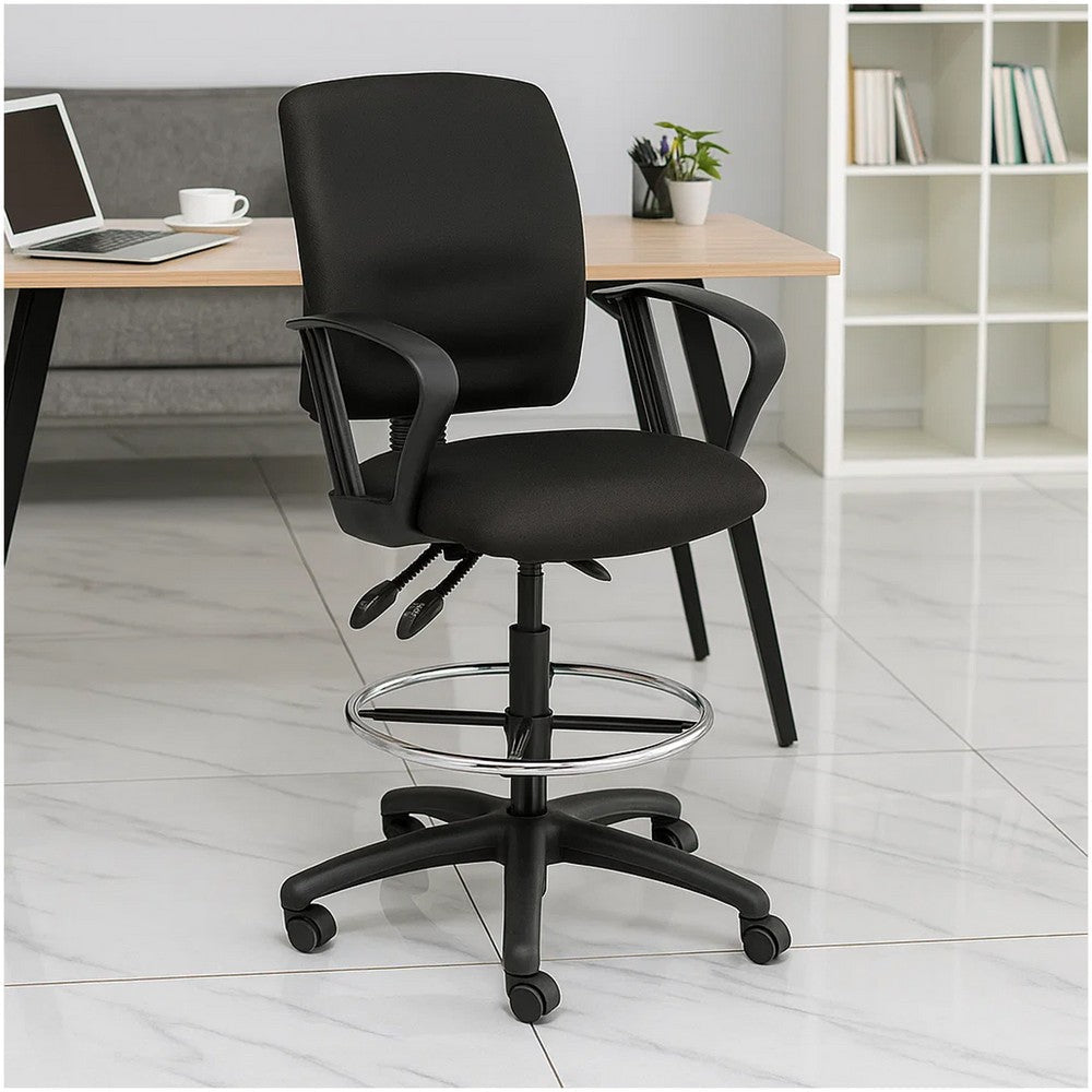 Jea Swivel Drafting Stool | Seat Tilt Lock | Loop Arms | Black Crepe BM340783