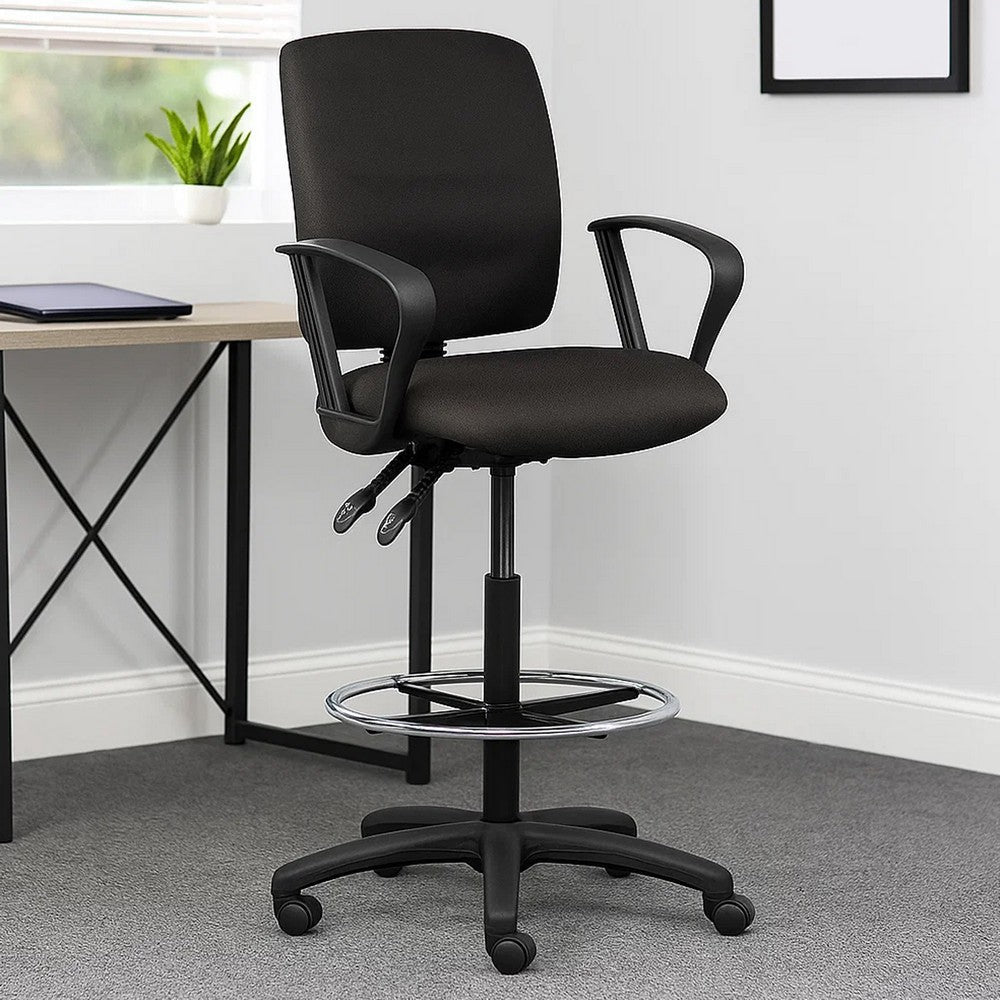 Jea Swivel Drafting Stool | Seat Tilt Lock | Loop Arms | Black Crepe