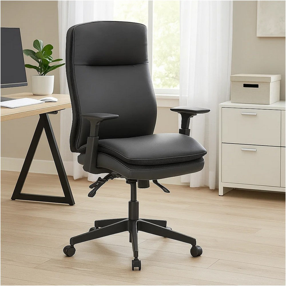 Executive Office Chair | Black Soft Vinyl | Nylon Base | 3 Paddle Tilt